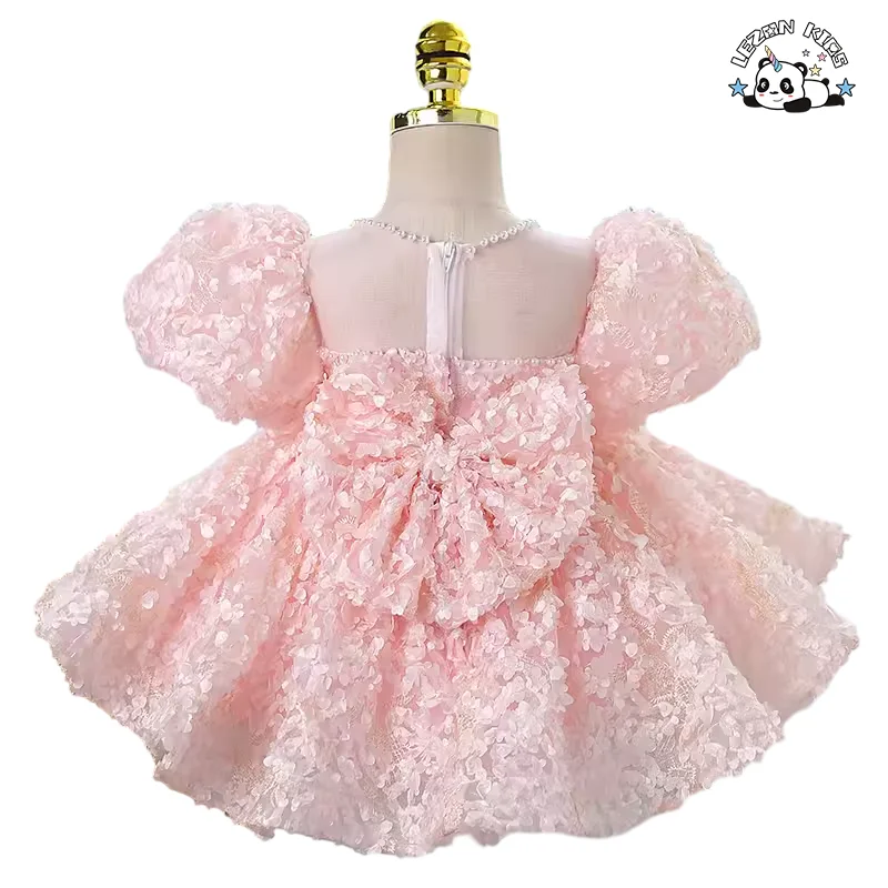 LEZONKIDS - Explosão de Novos Produtos Vestidos de Flores de Renda Borboleta Rosa Personalizados para Meninas para Festa Noturna